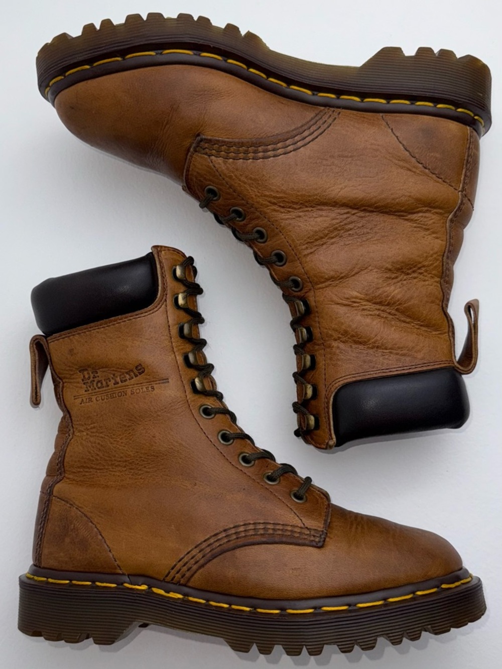 Vintage Dr. Martens England Brown 10 Eye Hook Greasy Leather MIE Boots UK 4